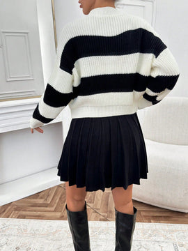 Petite cardigan de punto a rayas con detalles de flores