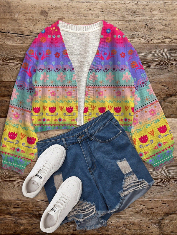 Lune cardigan tejido con estampado floral multicolor, calido para otono/invierno