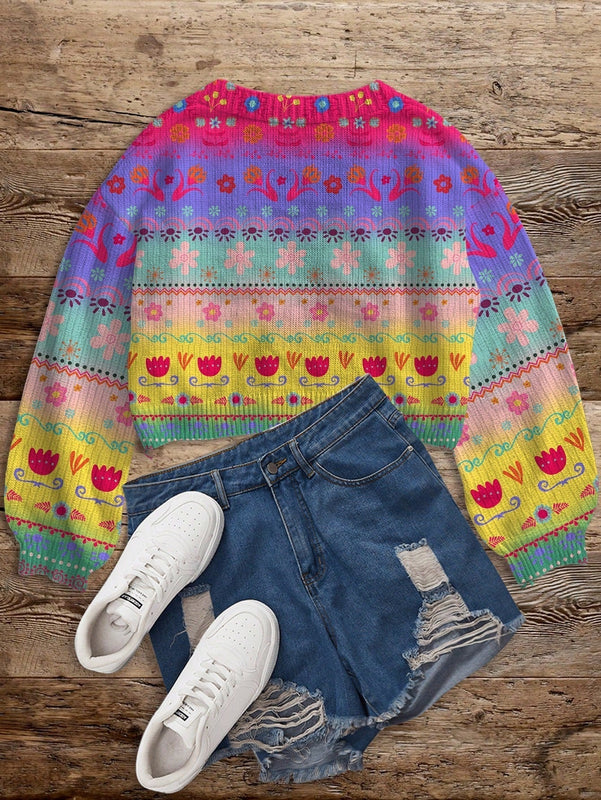 Lune cardigan tejido con estampado floral multicolor, calido para otono/invierno