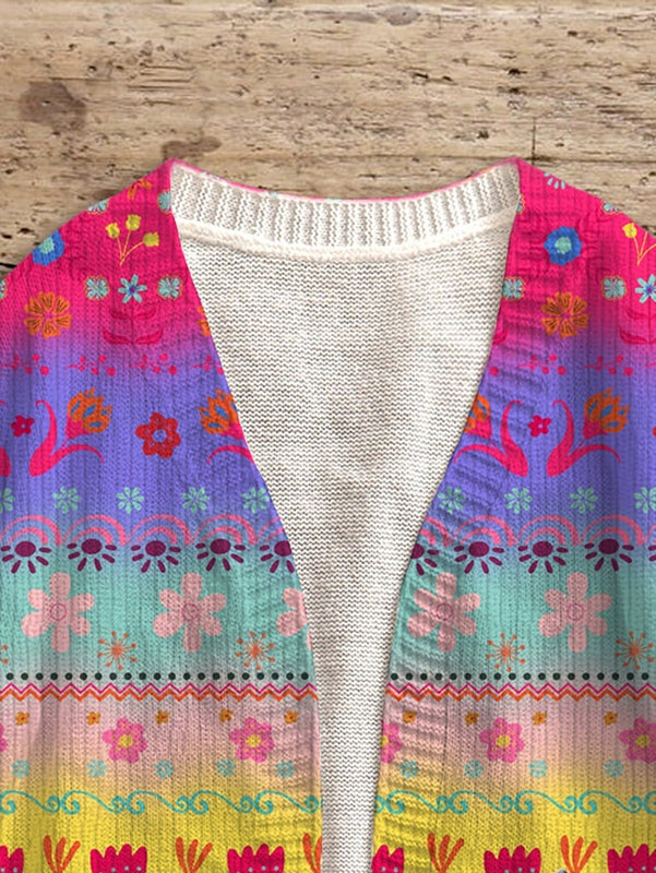 Lune cardigan tejido con estampado floral multicolor, calido para otono/invierno