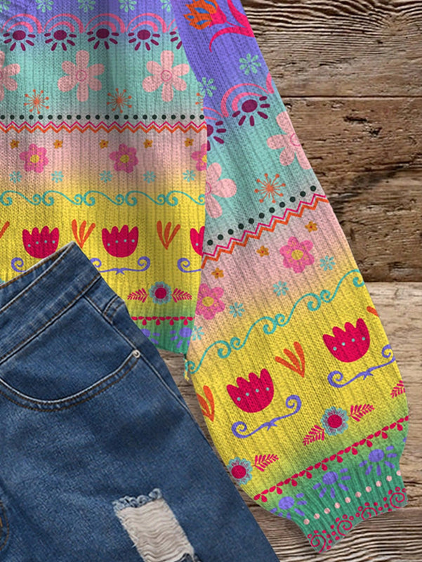 Lune cardigan tejido con estampado floral multicolor, calido para otono/invierno