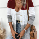 Lune cardigan con parches de colores contrastantes, informal y de moda para uso diario