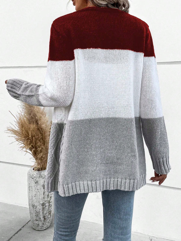Lune cardigan con parches de colores contrastantes, informal y de moda para uso diario