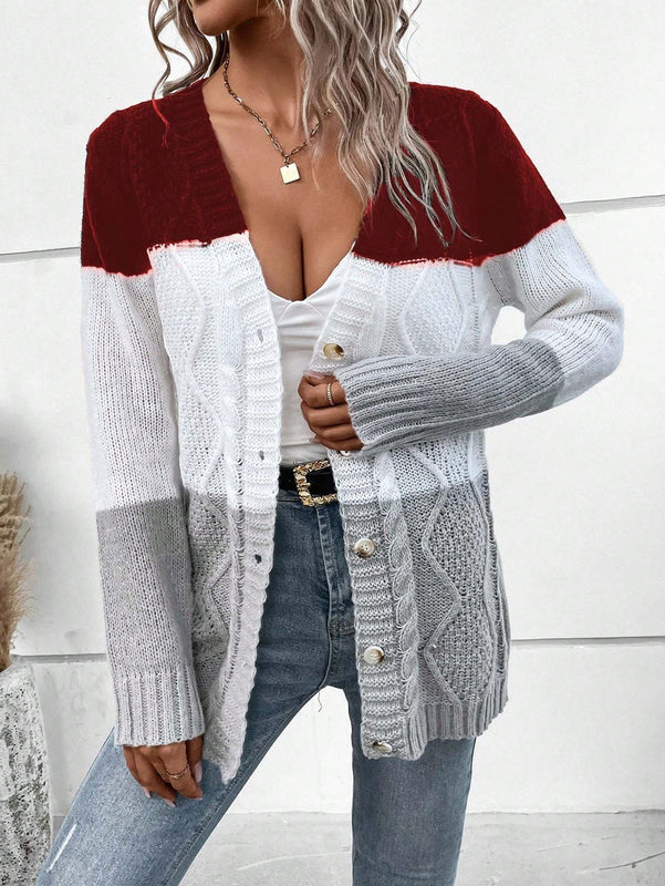 Lune cardigan con parches de colores contrastantes, informal y de moda para uso diario
