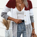 Lune cardigan con parches de colores contrastantes, informal y de moda para uso diario