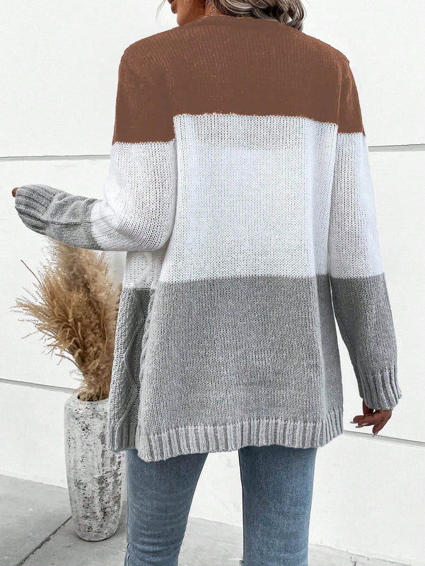 Lune cardigan con parches de colores contrastantes, informal y de moda para uso diario
