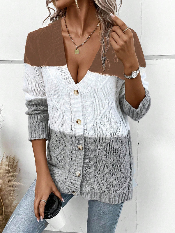 Lune cardigan con parches de colores contrastantes, informal y de moda para uso diario