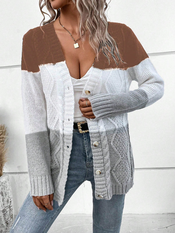 Lune cardigan con parches de colores contrastantes, informal y de moda para uso diario