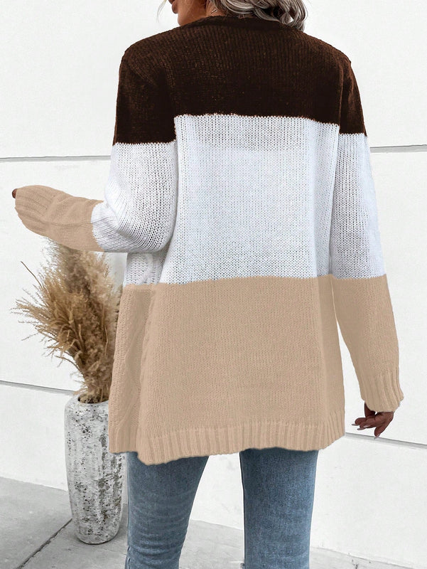 Lune cardigan con parches de colores contrastantes, informal y de moda para uso diario
