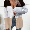 Lune cardigan con parches de colores contrastantes, informal y de moda para uso diario
