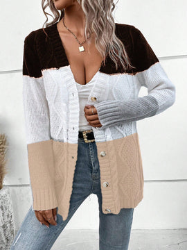 Lune cardigan con parches de colores contrastantes, informal y de moda para uso diario