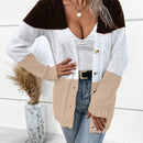 Lune cardigan con parches de colores contrastantes, informal y de moda para uso diario