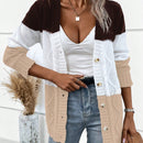 Lune cardigan con parches de colores contrastantes, informal y de moda para uso diario