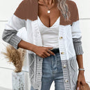 Lune cardigan con parches de colores contrastantes, informal y de moda para uso diario