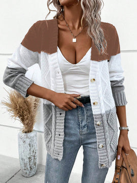 Lune cardigan con parches de colores contrastantes, informal y de moda para uso diario