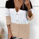 Lune cardigan con parches de colores contrastantes, informal y de moda para uso diario