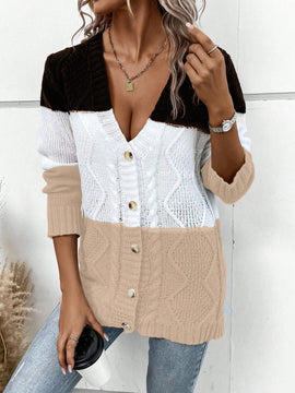 Lune cardigan con parches de colores contrastantes, informal y de moda para uso diario
