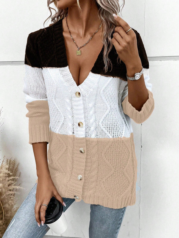 Lune cardigan con parches de colores contrastantes, informal y de moda para uso diario
