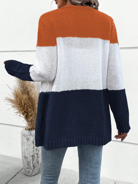 Lune cardigan con parches de colores contrastantes, informal y de moda para uso diario