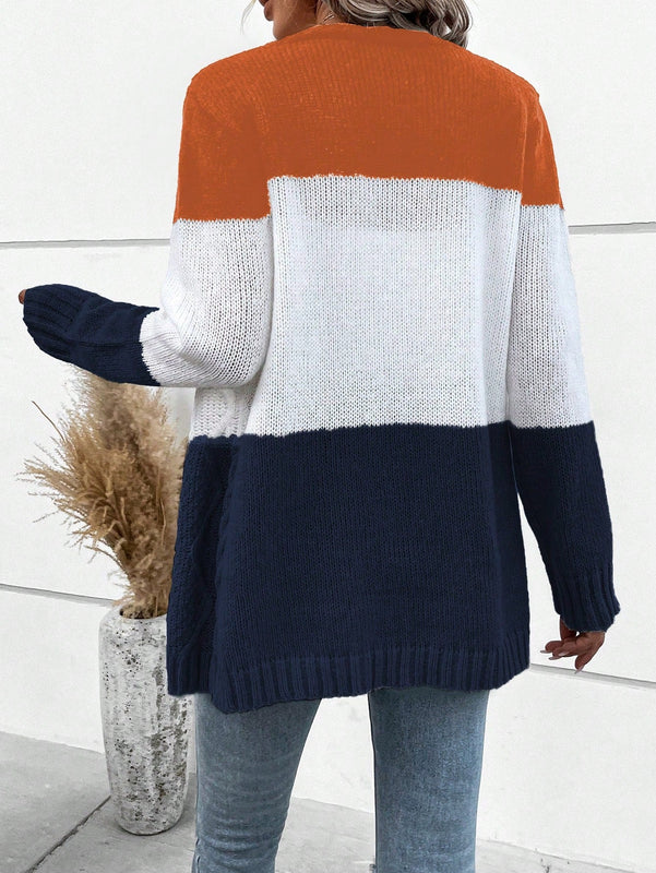 Lune cardigan con parches de colores contrastantes, informal y de moda para uso diario