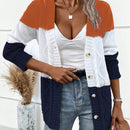 Lune cardigan con parches de colores contrastantes, informal y de moda para uso diario