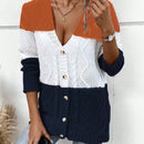Lune cardigan con parches de colores contrastantes, informal y de moda para uso diario