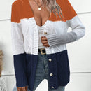 Lune cardigan con parches de colores contrastantes, informal y de moda para uso diario