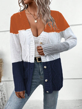 Lune cardigan con parches de colores contrastantes, informal y de moda para uso diario