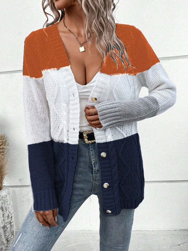 Lune cardigan con parches de colores contrastantes, informal y de moda para uso diario