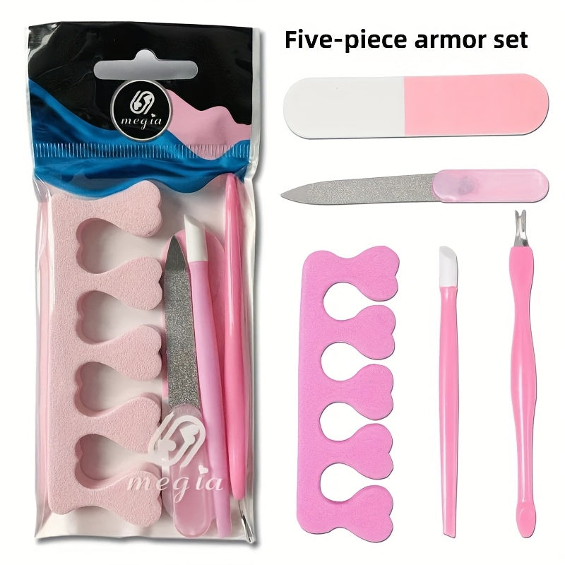 Juego de 5 piezas de herramientas de manicura, lima exfoliante, separador de dedos y juego de protector de uñas
