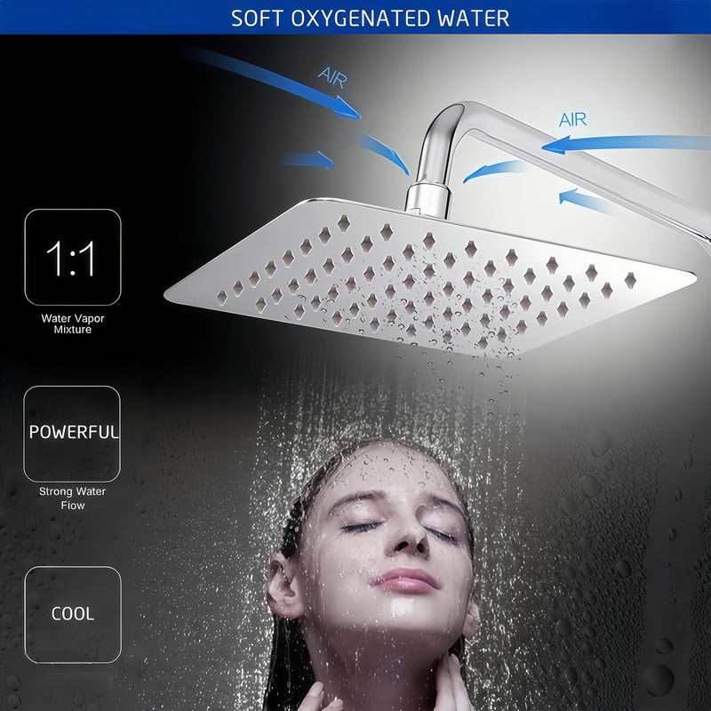 Cabezal de Ducha Cuadrado de Acero Inoxidable de Lujo - Alta Presión, Gran Flujo de Agua, Montaje en Pared, Acabado Pulido para Lavado Completo del Cuerpo