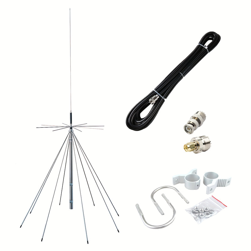 Antena Discone D3000N con Diamantes para Escáneres de Policía GMRS 25-3000MHz, Compatible con GMRS FM 1090MHz UHF VHF HF, con Cable de 10 Metros PL-259 SMA BNC