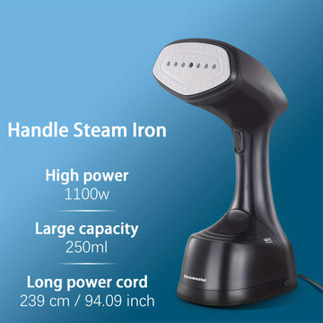 Vaporizador portátil para ropa con cepillo - Calentamiento rápido, potente plancha a vapor para ropa, capacidad grande de 250ml, 1100W, enchufe de 110V, ideal para hogar, viajes, residencias y oficina, diseño compacto para fácil almacenamiento, cuidado d