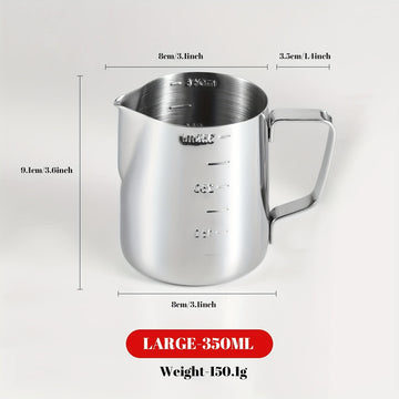 1pc Vaso Espumador de Leche de Acero Inoxidable Premium con Marcas de Escala Precisas - Ideal para Espresso, Latte, Cappuccino | Jarra de Metal Duradera y Fácil de Limpiar con Guía de Medición