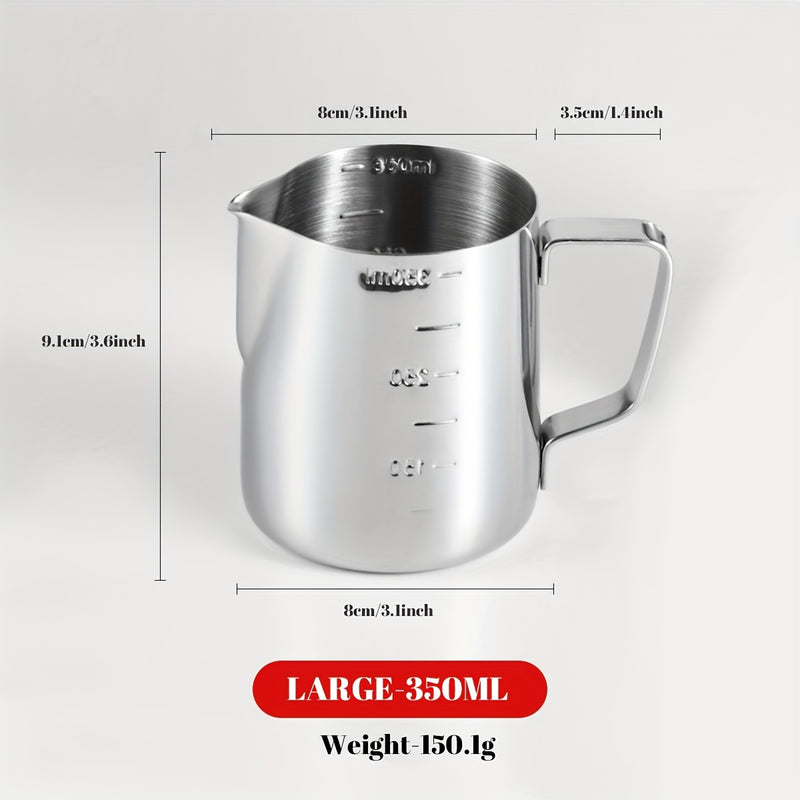 1pc Vaso Espumador de Leche de Acero Inoxidable Premium con Marcas de Escala Precisas - Ideal para Espresso, Latte, Cappuccino | Jarra de Metal Duradera y Fácil de Limpiar con Guía de Medición