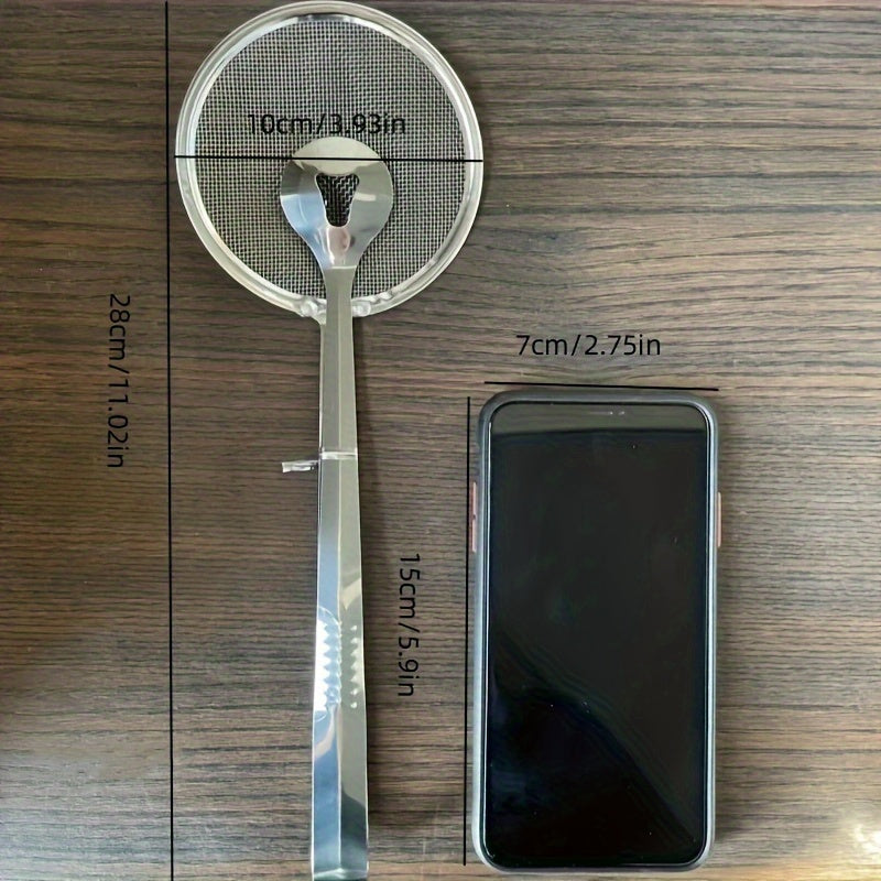 Colador de Aceite para Freír de Acero Inoxidable - Resistente a Altas Temperaturas con Sujeción Clip-On/Abrazadera, Malla Fina para Alimentos Crispy - Herramienta Duradera para Cocineros Caseros y Profesionales, Accesorio de Preparación de Comida, Colado