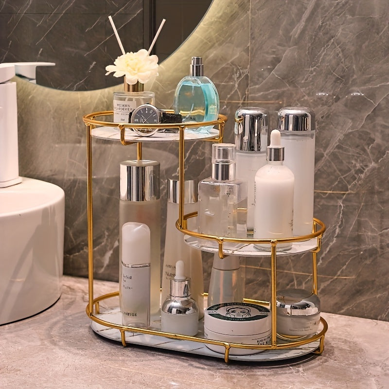 Organizador de baño grande de 3 niveles con estructura metálica - Ideal para cosméticos, perfumes, cuidado de la piel y cepillos de dientes - Marco de hierro fundido duradero, panel lavable con protección UV