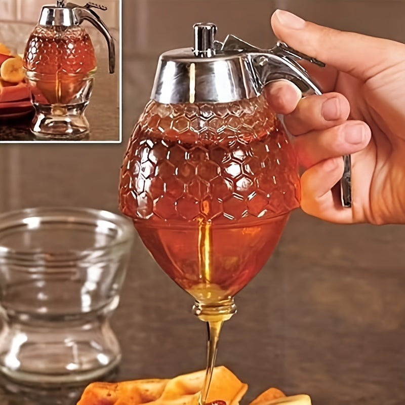 Dispensador de Miel con Estante - Organizador de Cocina Duradero para Jarabes, Salsas y Condimentos - Boquilla Fácil de Verter y Diseño Ahorrador de Espacio para Hogar y Restaurante, Material Transparente, Artesanía Funcional