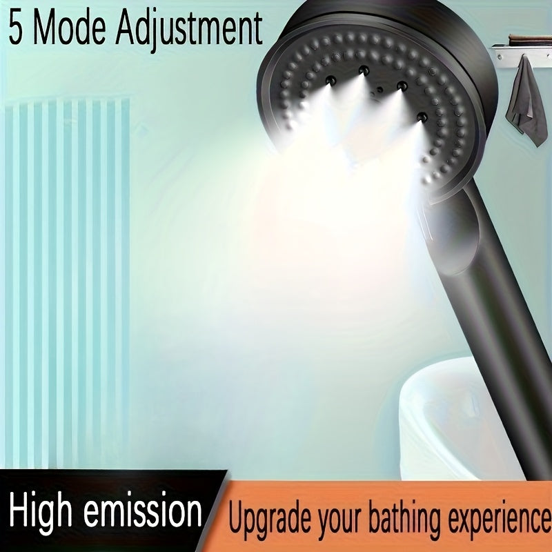 1 unidad de cabezal de ducha de alta presión con 5 modos, 5 velocidades ajustables y 5 patrones de rociado - Cabezal único montado en pared para decoración de baño, material ABS duradero para una experiencia de ducha moderna, flujo de agua ajustable, pre