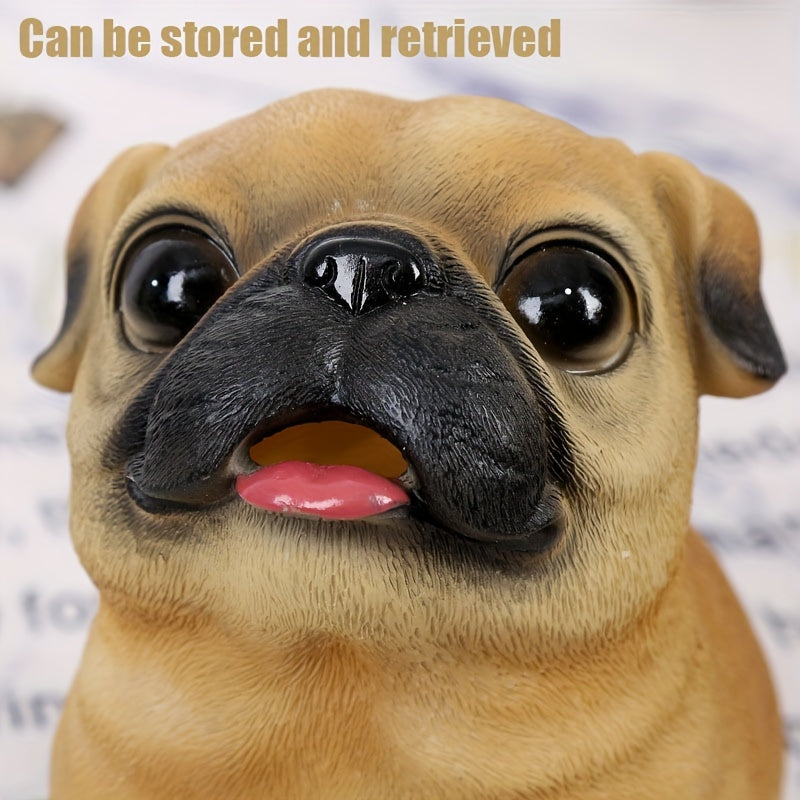 Alcancía de perro pug de resina, tamaño grande, para ahorrar monedas, decoración para el hogar, regalo para fiestas, no necesita electricidad