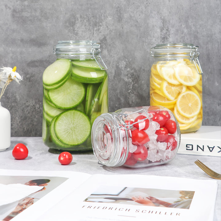 1 Jarrón de vidrio hermético con tapa, ideal para fermentación, conservación, encurtido y almacenamiento, con boca ancha, para el hogar y la cocina.