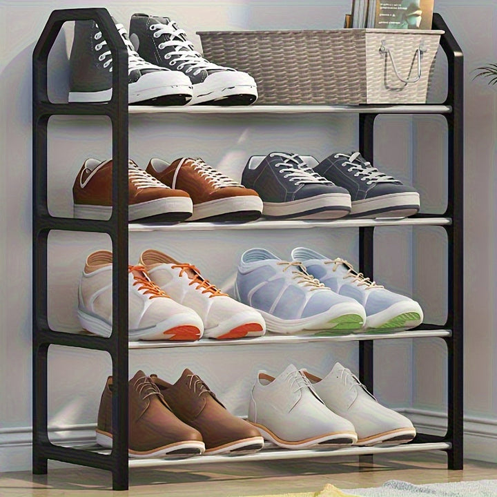 Estante de zapatos de 4 niveles que ahorra espacio - Resistente al polvo, organizador de metal y plástico, para entrada/salida, dormitorio, sala de estar, fácil de ensamblar, no requiere energía, solución de almacenamiento de zapatos | Estante de zapatos