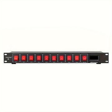 Secuenciador de potencia profesional para audio 1U DEPUSHENG - Controlador digital de alimentación para rack con 10 salidas, pantalla de voltaje, protector contra sobretensiones, 1500W máx., 110V-130V, enchufe estadounidense, material de aleación