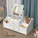 1 pieza de tocador moderno blanco con espejo redondo y bandeja giratoria de dos niveles - Ideal para dormitorio y artículos de viaje, estación de maquillaje multifuncional con cajón y estantes abiertos, tocador de viaje | Diseño moderno de tocador | Dise
