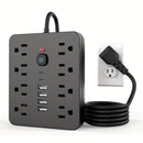 Regleta de 14 en 1, 8 tomacorrientes, 4 puertos USB, 2 puertos USB-C, cable de extensión de 152.4/304.8 cm, enchufe plano, montaje en pared, protección contra sobrecargas, supresor de picos, ideal para carga en el hogar y oficina