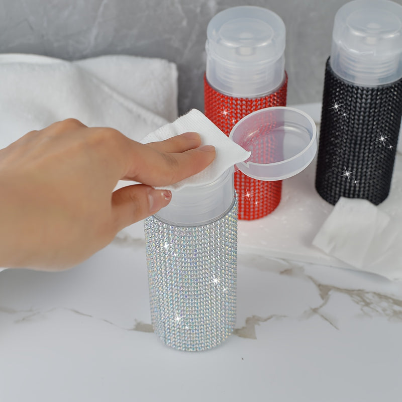 Dispensador de cosméticos decorado con diamantes de imitación de 150 ml para tónico, removedor de maquillaje, removedor de esmalte de uñas - Botella de bomba de empuje independiente de plástico, sin necesidad de electricidad