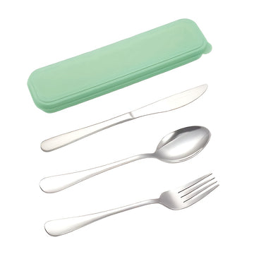 Juego de vajilla portátil de acero inoxidable de 4 piezas, cuchara, tenedor, cuchillo de acero inoxidable, adecuado para picnic, trabajo, campamento, escuela, viajes, vajilla reutilizable incluyendo caja, vajilla de viaje con caja de almacenamiento, apta