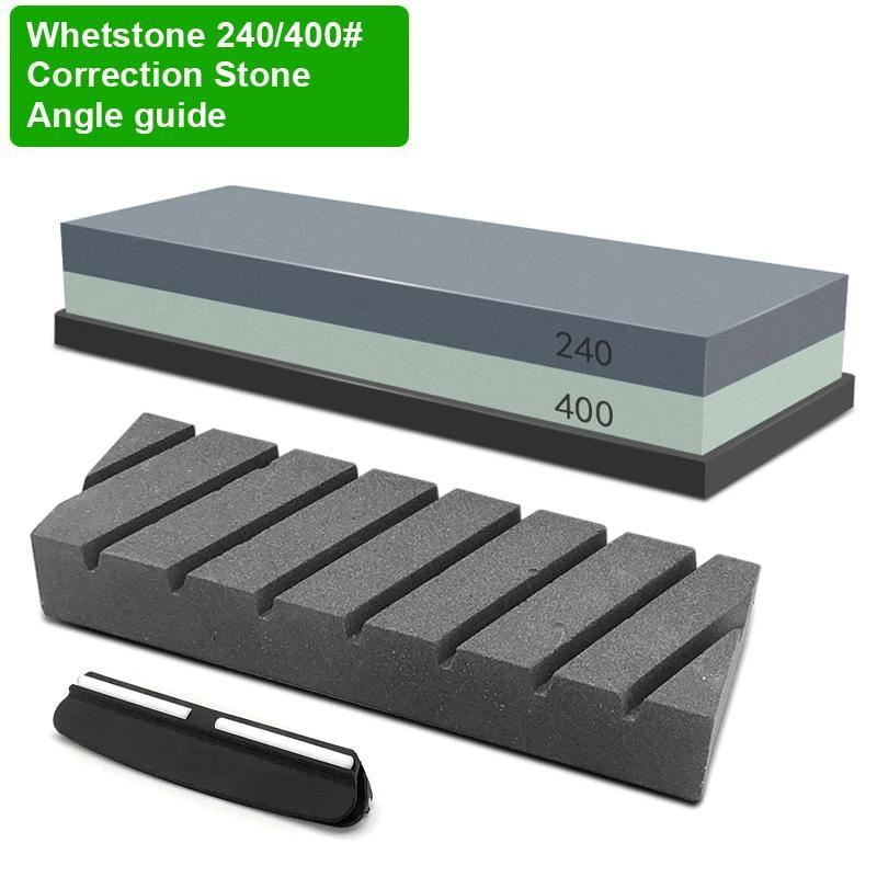 3 piezas Conjunto profesional de afilado de cuchillos de cocina - Piedra de afilar 1000/3000/8000 granos, base de madera, guía de ángulo, sistema de afilado manual no eléctrico