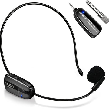 ProAudio Auricular de Micrófono Inalámbrico - Receptor y Transmisor de Doble Modo 2.4G, Micrófono Recargable 2 en 1 de Mano y Auricular para Amplificador de Voz, Bocina de Escenario, Oratoria Pública, Enseñanza, Karaoke y Eventos al Aire Libre - Compacto