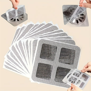 10/30/50/100pcs Pegatinas de Acero Inoxidable para Desagüe de Ducha - Cubiertas de Malla Desechables para Baño, Cocina y Lavabo - Prevención de Atascos por Cabello Humano y Mascota, Diseño Flexible, Flujo Efectivo de Agua